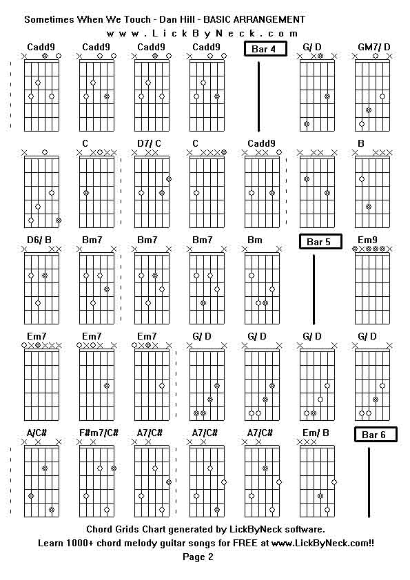 Chord Grids Chart of chord melody fingerstyle guitar song-Sometimes When We Touch - Dan Hill - BASIC ARRANGEMENT,generated by LickByNeck software.